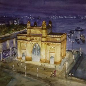 Gateway of india night view watercolor