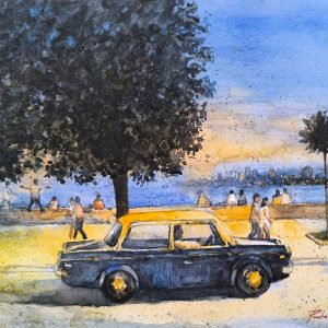 Nariman Point Mumbai Taxi (36X26cm) watercolor