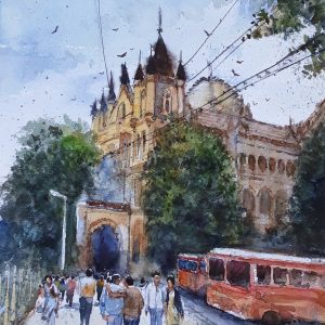 Mumbai cst railway station 2 (36X26cm) watercolor