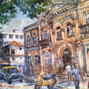 Parsi Fire Temple Borabazar Mumbai, Watercolor (36X26cm)