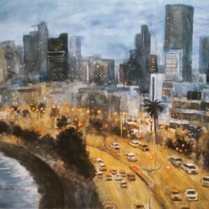 Marine Drive Night View in Mumbai Watercolor (30X22 inch)