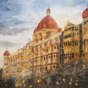 Golden Taj Hotel Watercolor (30X22 inch)