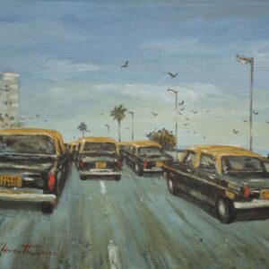 Taxis along Marine Drive, Mumbai, 2 (8X12 inch) Acrylic colour